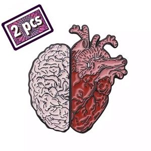 2 Matching BFF Nurse Lapel Scrub Pins Heart Brain